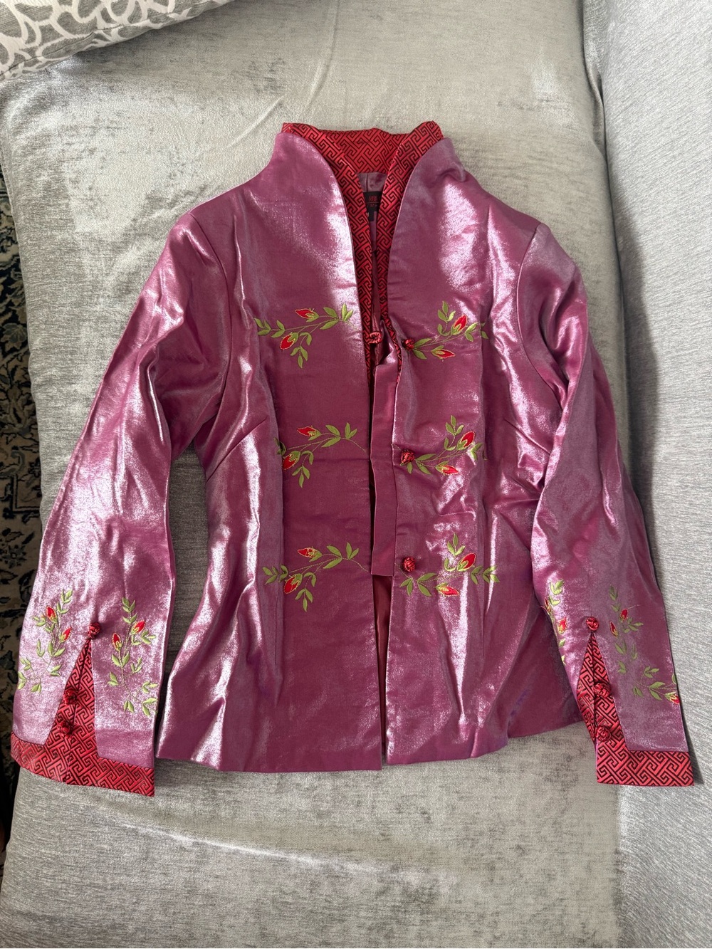 Shimmering Rose Pink Embroidered Mandarin Jacket - bought this from a China trip